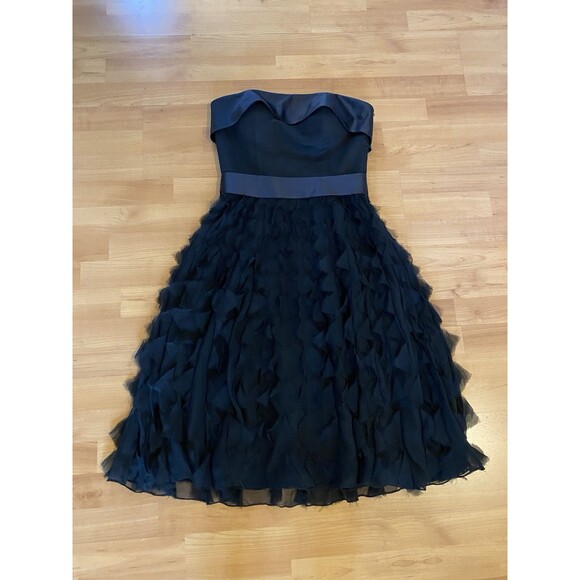 White House Black‎ Market Size 6 Strapless Chiffon Ruffled Bottom Black Dress - Picture 10 of 16